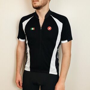 Castelli Mens Cycling Jersey Mens Medium Black Italy‎ Flag Logo Black White